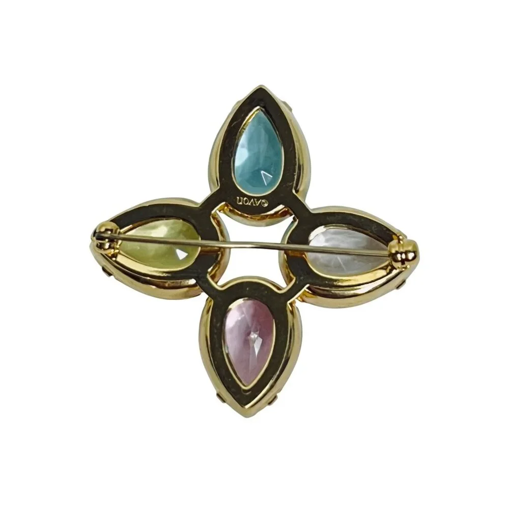 Avon With Large Pastel Tear Drops Rhinestone Brooch (6094) - Picture 3 of 5
